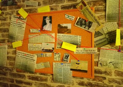 Recherchetafel des toten Journalisten im Krimi Escape Room in Lüdenscheid